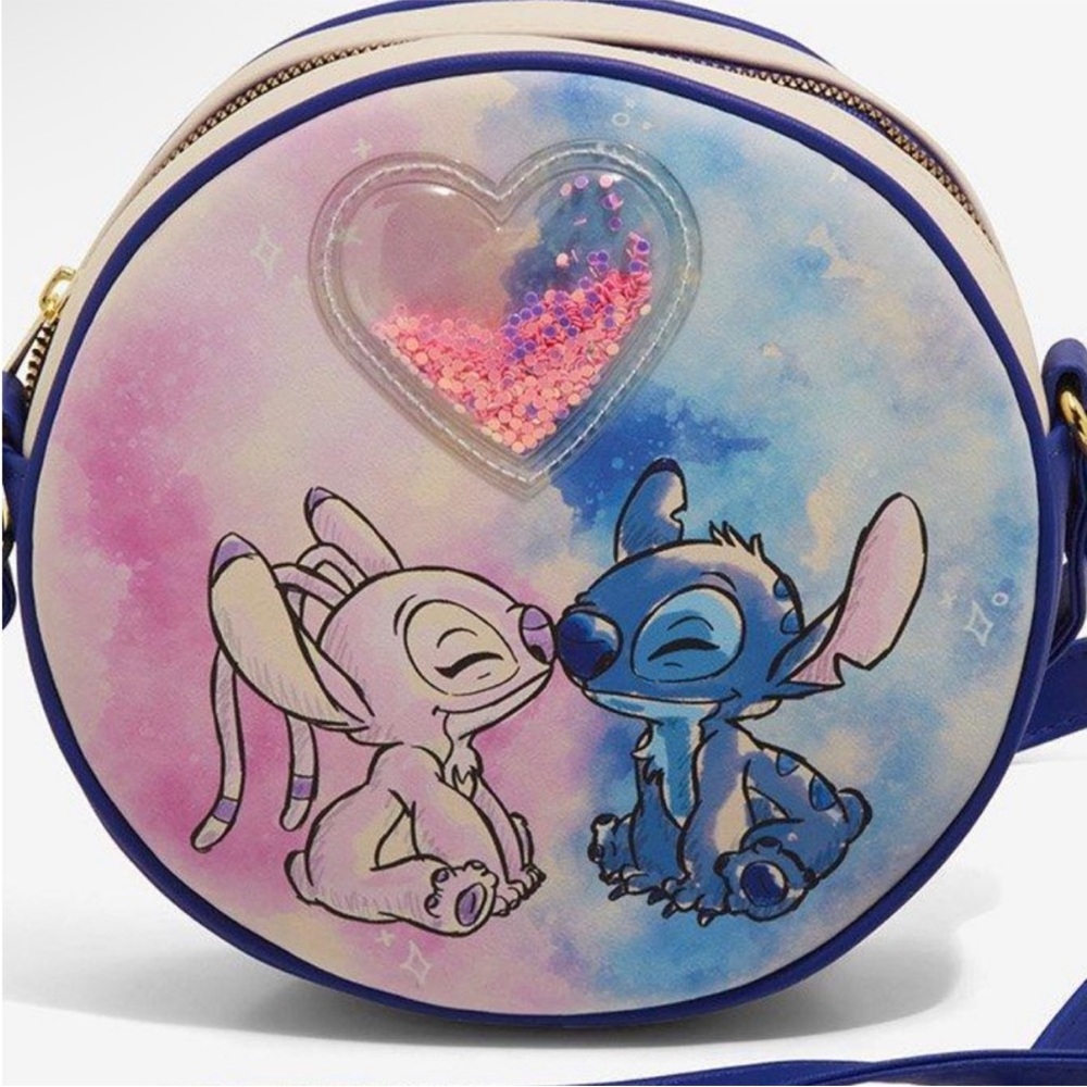 Disney Lilo & Stitch Heart Sequin Round Crossbody - Pink & Blue
